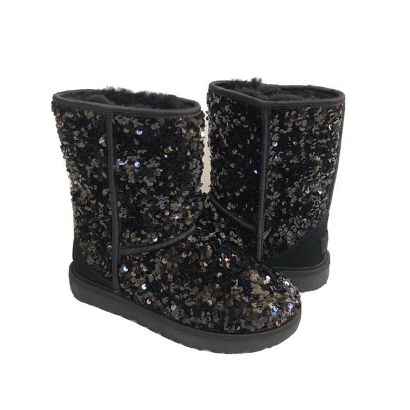 Ugg short classic emu boot- sheepskin black sequin bling sz 9 women 1130650 - Picture 1 of 14